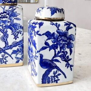 A&B Home Blue and White Chinoiserie Porcelain Jar